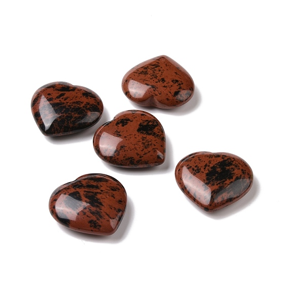 Acajou naturel obsidienne coeur pierre d'amour, pierre de palme de poche pour équilibrer le reiki