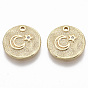 Brass Micro Pave Cubic Zirconia Charms, Nickel Free, Flat Round with Moon & Star, Clear