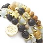 4 pcs 4 ensemble de bracelets extensibles en perles naturelles et synthétiques de style mixte et tête bouddhiste, bracelets empilables de charmes d'alliage de lotus et d'éléphant pour des femmes
