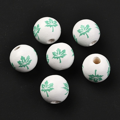 Wood European Beads, Large Hole Beads, Maple Leaf Pattern, Rondelle