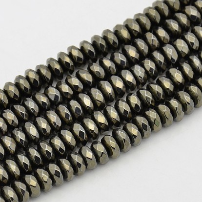 Rondelle Non-magnetic Synthetic Hematite Beads Strands, Imitation Pyrite, Faceted