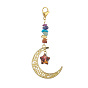 Alloy Moon Pendant Decorations, with Stainless Steel Lobster Claw Clasps and Gemstone Chip Bead, Glass Star