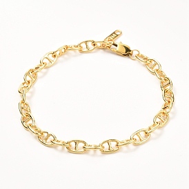 Brass Mariner Link Chains Bracelet, with 304 Stainless Steel Findings