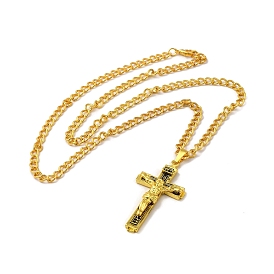 Collier pendentif croix avec jésus en alliage avec chaînes en fer