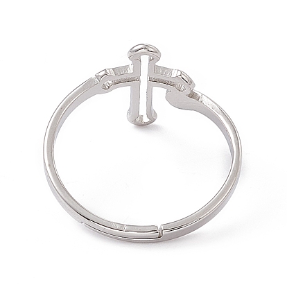 201 anillo ajustable de acero inoxidable con cruz hueca para mujer