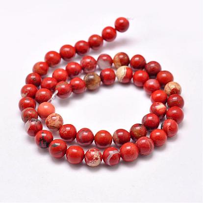 Rouge naturel perles de jaspe brins, ronde, classe ab