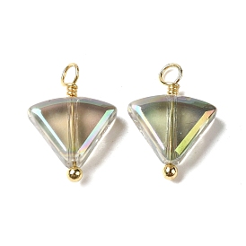 AB Color Plated Glass Charms, with Real 18K Gold Plated Brass Loop, Triangle Charm