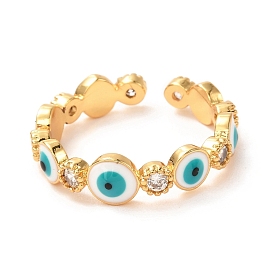 Evil Eye Golden Enamel Cuff Rings for Women, Brass Micro Pave Clear Cubic Zirconia Open Rings