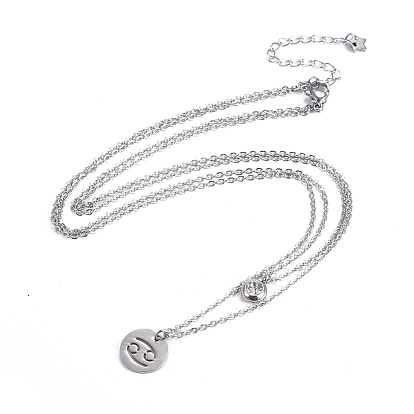 Tiered Necklaces, with 304 Stainless Steel Chains, Pendants and Lobster Claw Clasps, Packing Box, Twelve Constellations