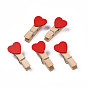 Wooden Craft Pegs Clips with Heart Beads, 35x7mm