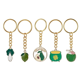 Porte-clés pendentif en alliage d'émail, avec porte-clés fendus, citron/chou/noix de coco/trèfle/avocat