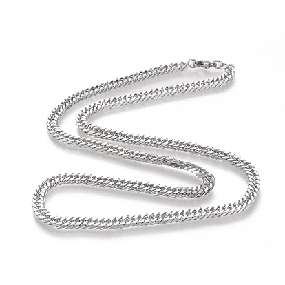 201 Stainless Steel Cuban Link Chain Necklaces, with Lobster Claw Clasps