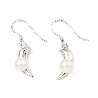 Boucles d'oreilles pendantes en argent sterling plaqué rhodium en forme de poivre, avec coquillage perlé