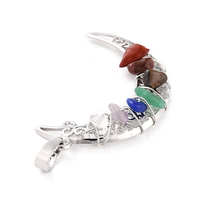 Natural Gemstone Chips Chakra Pendants, with Platinum Plated Brass Findings, Cadmium Free & Lead Free, Moon