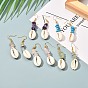 Natural Cowrie Shell Beads Dangle Earrings, Brass Jewelry for Girl Women, Natural & Synthetic Mixed Stone Chip Beads Earrings, Golden