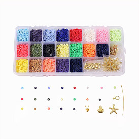 DIY Jewelry Kits, with Handmade Polymer Clay Heishi Beads, Alloy Pendants, Elastic Thread, Brass Spacer Beads & Ball Head Pins & Jump Rings, Scissors