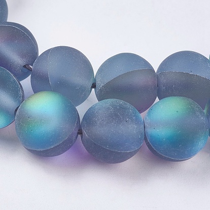 Brins synthétiques de perles de lune, perles holographiques, ronde, givré