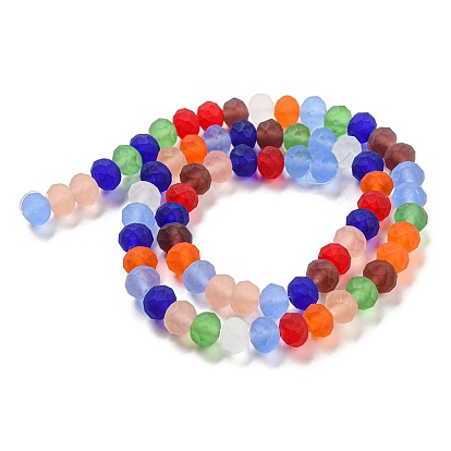 Transparent Glass Beads Strands, Faceted, Frosted, Rondelle