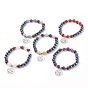 Bracelets à breloques en alliage filigrane de style tibétain, avec des perles naturelles de pierres précieuses, perles d'hématite synthétique et de bois non magnétiques