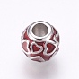 304 Stainless Steel European Beads, Large Hole Beads, with Enamel, Rondelle with Heart