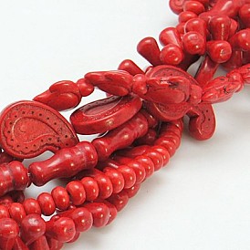 Synthetic Turquoise Beads, Dyed, Mixed Shapes, Red, 4x6x4mm, hole: 1mm, 15.5~17 inch, 18~100pcs/strand, 17~43strands/kg