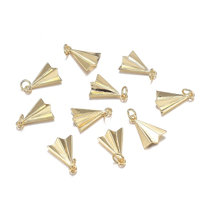 Brass Charms, with Jump Rings, Long-Lasting Plated, Paper Plane