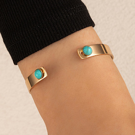 Bracelet unique réglable géométrique avec incrustation de type turquoise