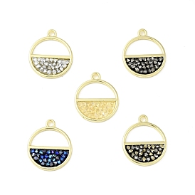Rhinestone Pendants, with Light Gold Plated Brass Findings, Flat Round, Cadmium Free & Lead Free