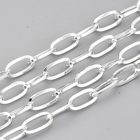 304 Stainless Steel Paperclip Chains, Drawn Elongated Cable Chains, Unwelded, with Spool