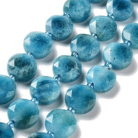 Natural White Jade Dyed Beads Strands, with Seed Beads, Faceted Hexagonal Cut, Flat Round, Imitation Apatite
