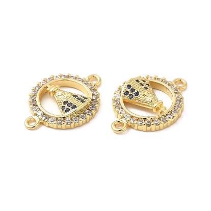 Rack Plating Brass Micro Pave Blue & Clear Cubic Zirconia Connector Charms, Ring Links, Cadmium Free & Lead Free, Long-Lasting Plated