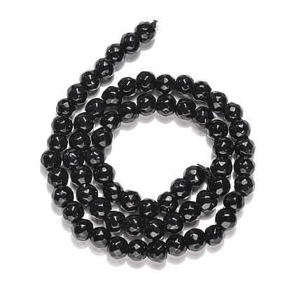 Black Stone Beads Strands, Dyed, Faceted(64 Facets), Round