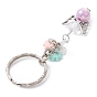Porte-clés en perles acryliques ange avec breloques en résine opaque à fleurs, avec porte-clés fendu