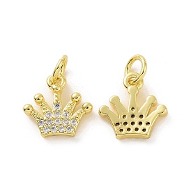 Brass Micro Pave Clear Cubic Zirconia Charms, with Jump Ring, Crown Charm