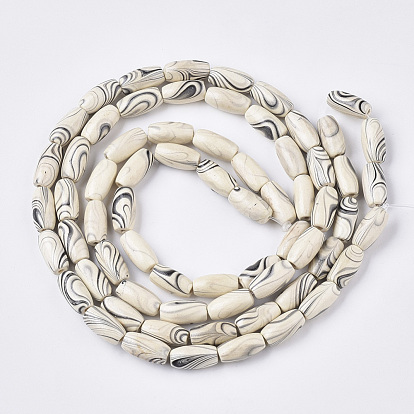 Brins de perles en bois naturel teint, avec motif ondulé, sans plomb, colonne