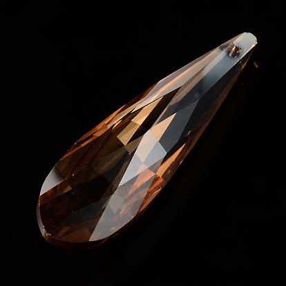 Colgantes de vidrio facetado en forma de lágrima, corte briolette, 76.5x22x18 mm, agujero: 1 mm