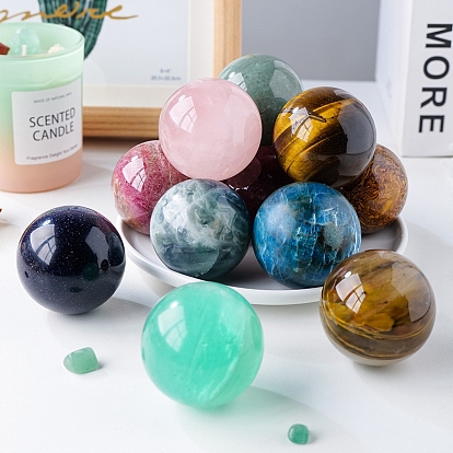 Ornement de sphère de pierres précieuses naturelles, Décorations d'affichage de boule de guérison en cristal avec base, pour la décoration