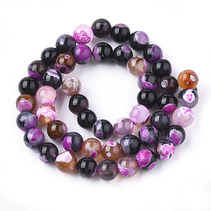 Natural Fire Crackle Agate Beads Strands, Dyed, Round