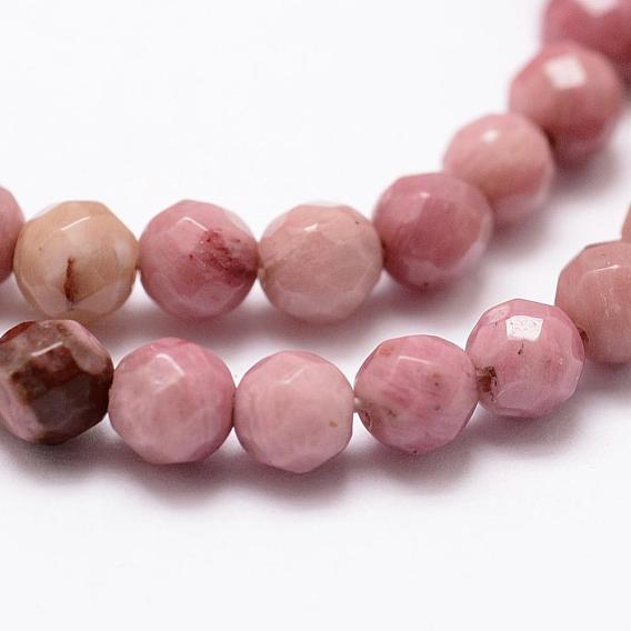 Perlas naturales rhodonite hebras, facetados, rondo, 4 mm, agujero: 1 mm, sobre 90 unidades / cadena, 15.35 pulgada