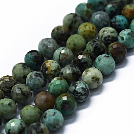 Brins de perles turquoises africaines naturelles (jaspe), à facettes (64 facettes), ronde