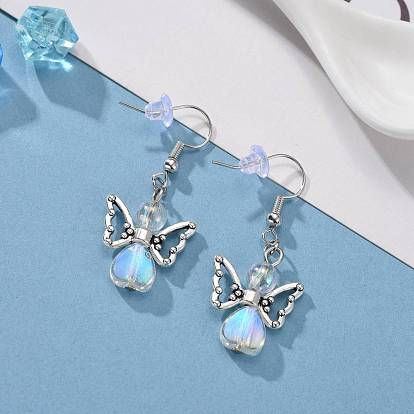 Boucles d'oreilles ange, avec des perles transparentes en acrylique, Perles en alliage, crochets en laiton et écrous en plastique