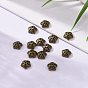 Casquillas de estilo tibetano, sin plomo y cadmio, 5-pétalo, flor, 10x4 mm, agujero: 1 mm