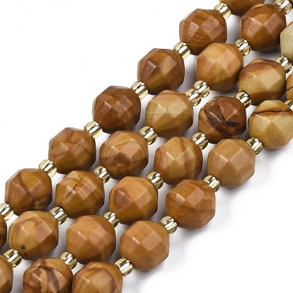 Natural Picture Jasper Beads Strands, with Seed Beads, Faceted Bicone Barrel Drum
