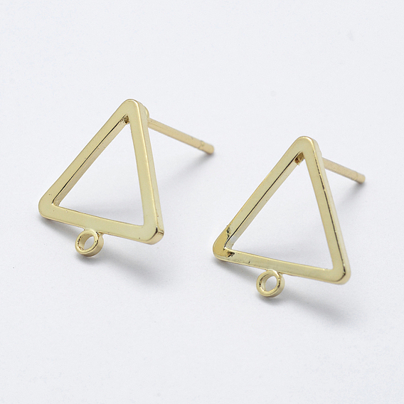 Brass Stud Earring Findings, with Loop, Long-Lasting Plated, Nickel Free, Triangle