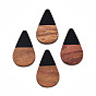 Opaque Resin & Walnut Wood Pendants, Teardrop Shape Charm