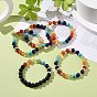 5Pcs 5 Style Natural & Synthetic Mixed Gemstone Round Beaded Stretch Bracelets Set with Alloy Tube Bails, Chakra Yoga Theme Stackable Bracelets for Women