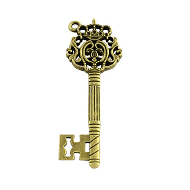 Tibetan Style Alloy Key Pendant Rhinestone Settings, Cadmium Free & Nickel Free & Lead Free, Fit for 1~2mm rhinestone, 68x23x3mm, Hole: 3mm, about 133pcs/1000g