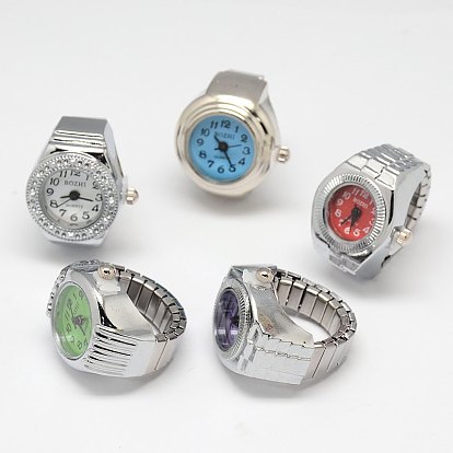 Mixed Stretch Watch Band Alloy Finger Ring Watches, 18~20mm