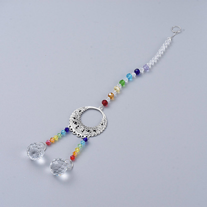 Chandelier Suncatchers Prisms, Chakra Crystal Balls Hanging Pendant, with Ring Alloy Links and Iron Cable Chain, Faceted