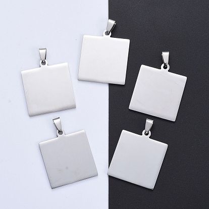 304 Stainless Steel Pendants, Manual Polishing, Blank Stamping Tags, Square